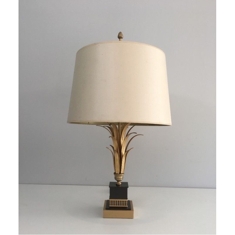 Lampe Ananas en Métal Doré et Laquée Noire. Dans le Goût de la Maison Charles