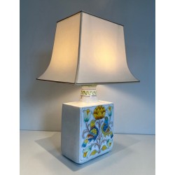 Lampe Faïence Décors Oiseaux et Fleurs, Travail Français, vers 1970