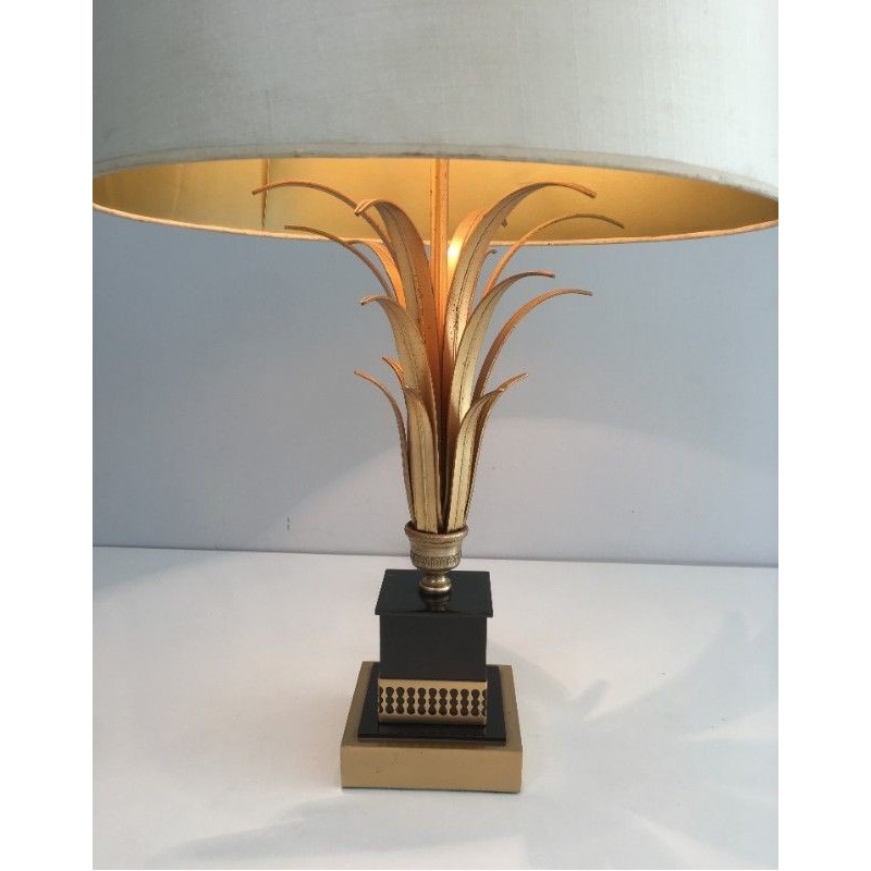 Lampe Ananas en Métal Doré et Laquée Noire. Dans le Goût de la Maison Charles