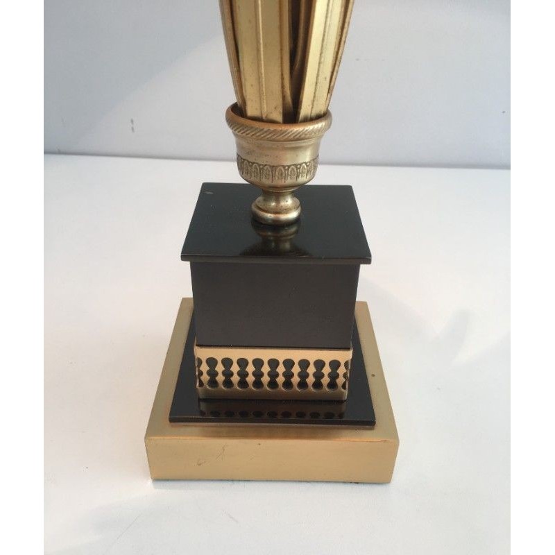 Lampe Ananas en Métal Doré et Laquée Noire. Dans le Goût de la Maison Charles