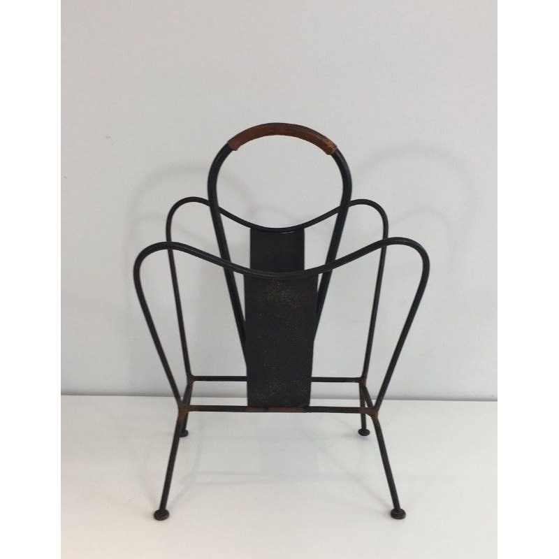 Porte-Revues Adnet Métal Cuir Marron 1940 | Maison BARROIS