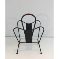 Porte-Revues Adnet Métal Cuir Marron 1940 | Maison BARROIS