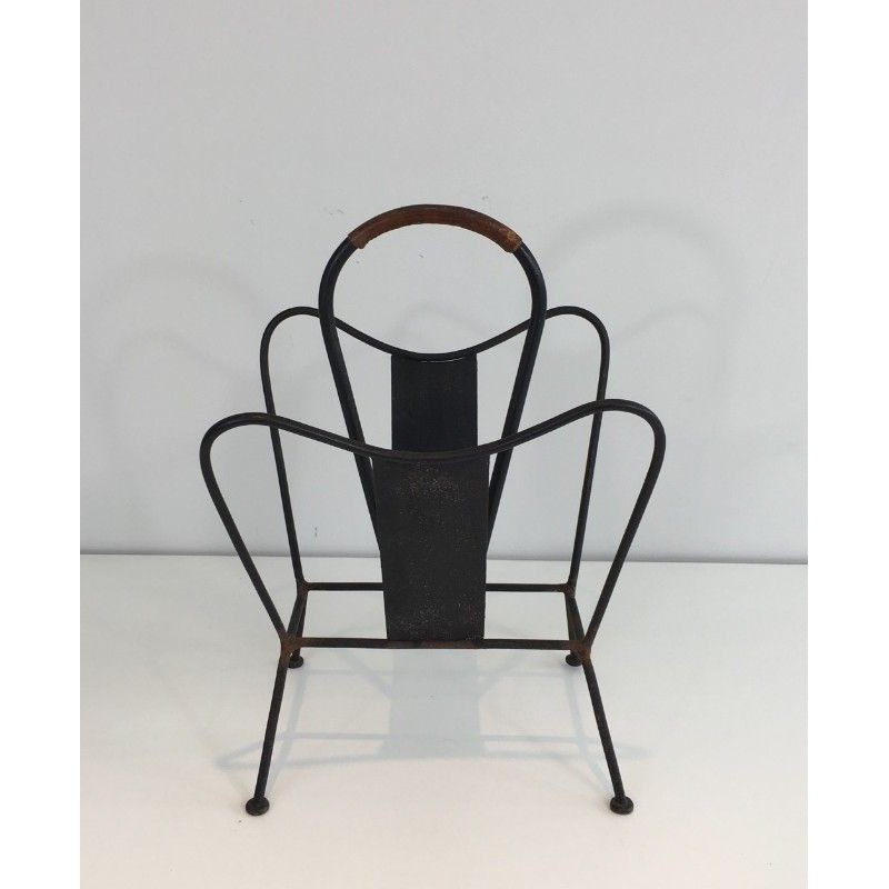 Porte-Revues Adnet Métal Cuir Marron 1940 | Maison BARROIS