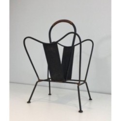 Porte-Revues Adnet Métal Cuir Marron 1940 | Maison BARROIS