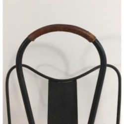 Magazine Rack Adnet Black Metal Brown Leather 1940 | Maison BARROIS