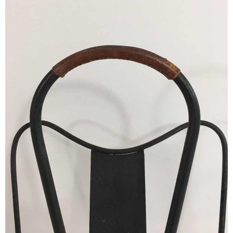 Magazine Rack Adnet Black Metal Brown Leather 1940 | Maison BARROIS
