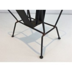 Magazine Rack Adnet Black Metal Brown Leather 1940 | Maison BARROIS