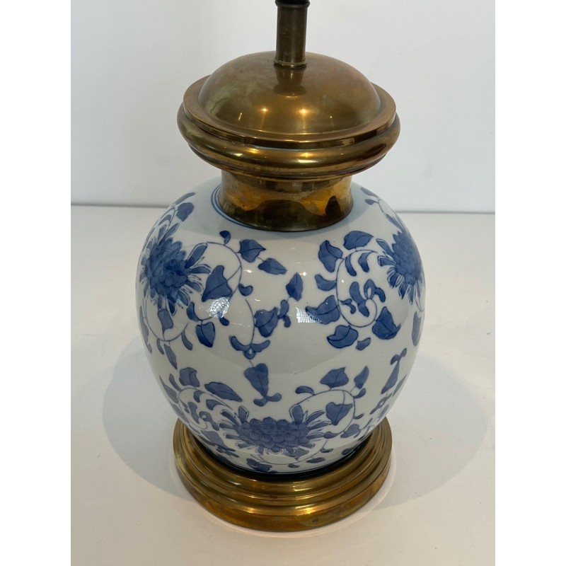 Pair of Chinoiserie Porcelain Table Lamps, Brass Mounts, circa 1970