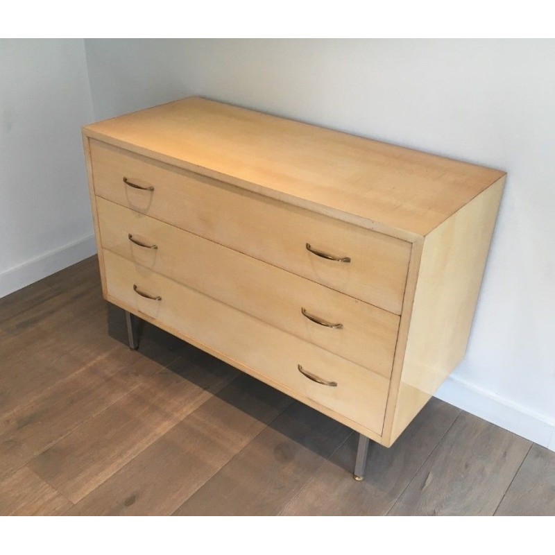 Eggshell Lacquered Chest Brushed Steel Knoll 1970 | Maison BARROIS