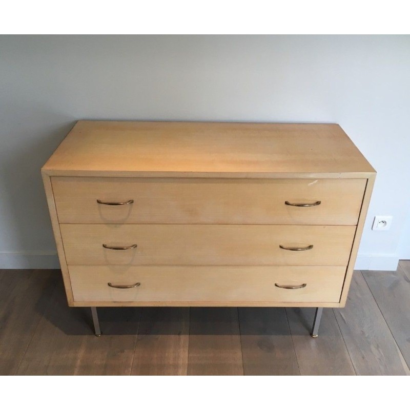 Commode Laque Coquille Acier Brossé Knoll 1970 | Maison BARROIS