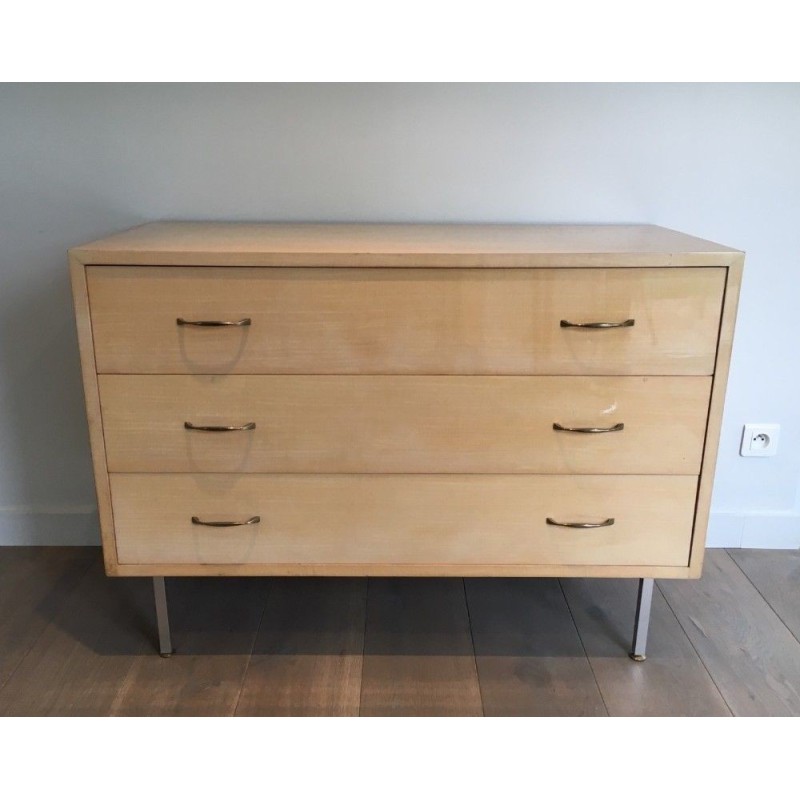 Eggshell Lacquered Chest Brushed Steel Knoll 1970 | Maison BARROIS