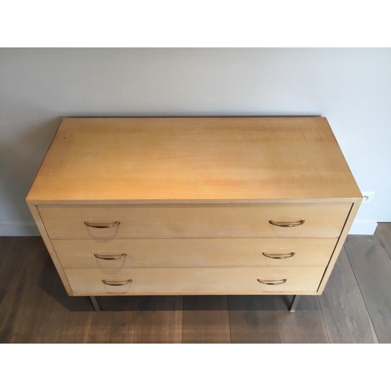 Eggshell Lacquered Chest Brushed Steel Knoll 1970 | Maison BARROIS