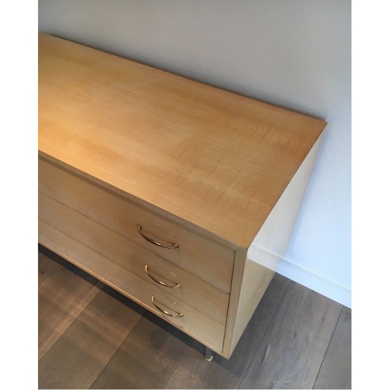 Eggshell Lacquered Chest Brushed Steel Knoll 1970 | Maison BARROIS