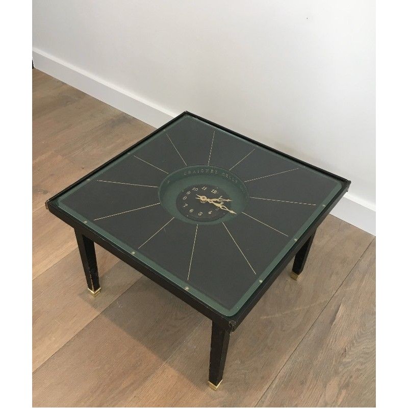 Table Pendule Cuir Laiton Adnet 1950 | Maison BARROIS