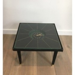 Table Pendule Cuir Laiton Adnet 1950 | Maison BARROIS
