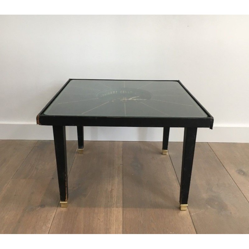 Table Pendule Cuir Laiton Adnet 1950 | Maison BARROIS