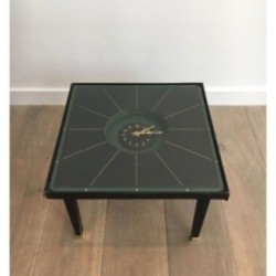 Table Pendule Cuir Laiton Adnet 1950 | Maison BARROIS