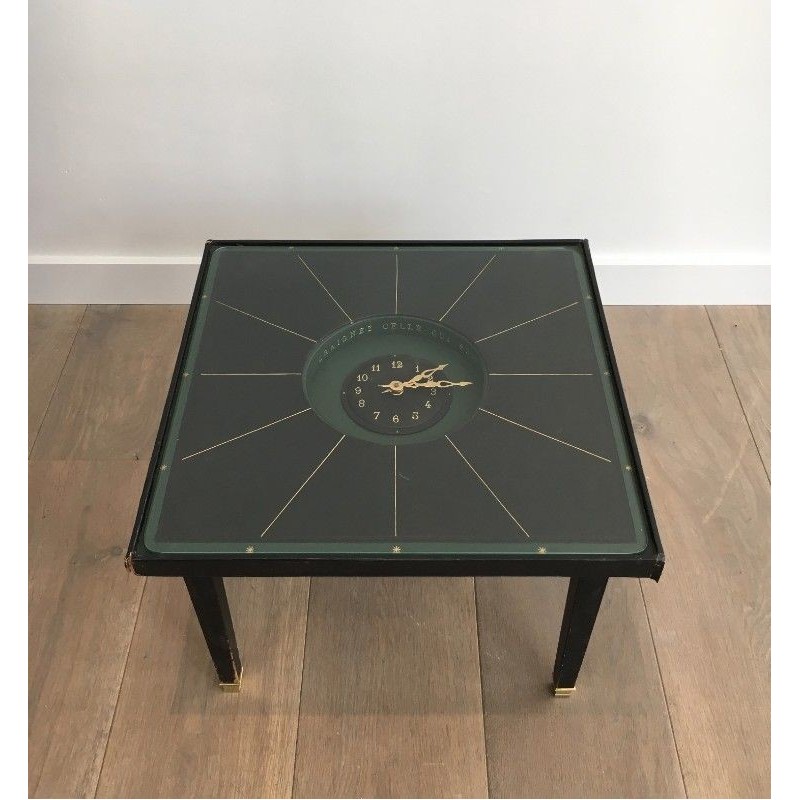 Table Pendule Cuir Laiton Adnet 1950 | Maison BARROIS