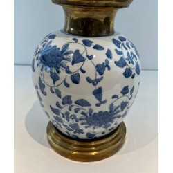 Pair of Chinoiserie Porcelain Table Lamps, Brass Mounts, circa 1970