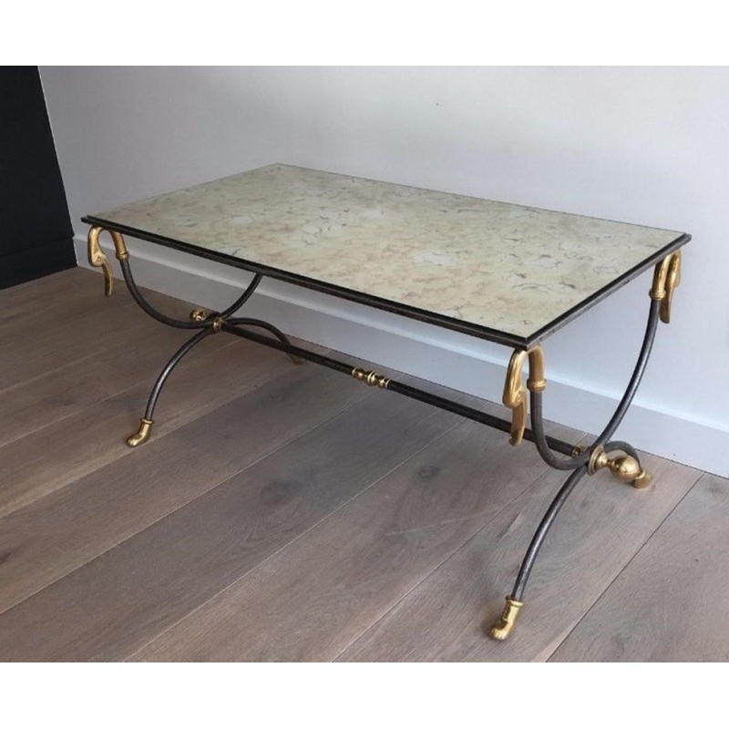 Maison Jansen Brushed Steel Brass Coffee Table 1970 | Maison BARROIS