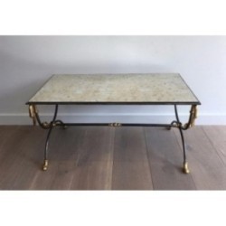 Table Basse Maison Jansen Acier Brossé Laiton 1970 | Maison BARROIS