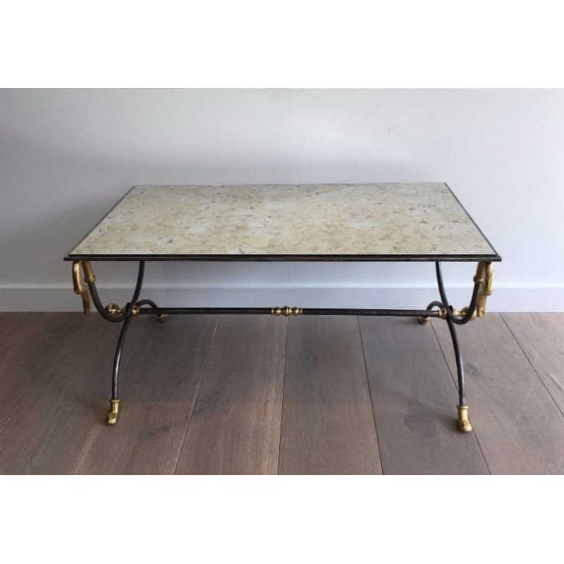 Table Basse Maison Jansen Acier Brossé Laiton 1970 | Maison BARROIS