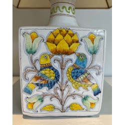 Earthenware Lamp with Birds and Flowers Decoration, French Work, circa 1970