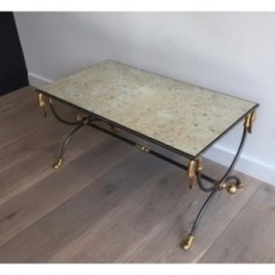 Table Basse Maison Jansen Acier Brossé Laiton 1970 | Maison BARROIS