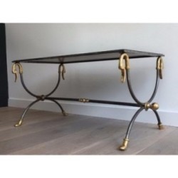 Table Basse Maison Jansen Acier Brossé Laiton 1970 | Maison BARROIS