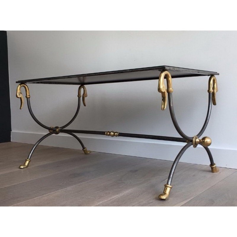 Maison Jansen Brushed Steel Brass Coffee Table 1970 | Maison BARROIS