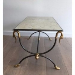 Maison Jansen Brushed Steel Brass Coffee Table 1970 | Maison BARROIS