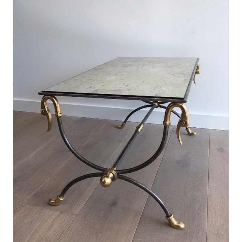 Table Basse Maison Jansen Acier Brossé Laiton 1970 | Maison BARROIS