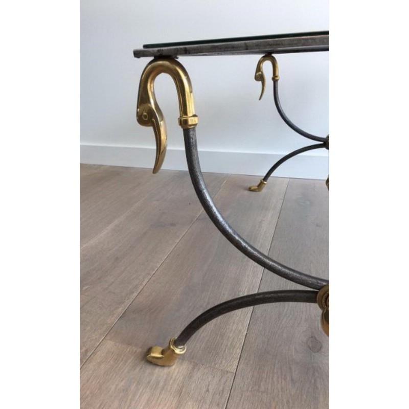 Table Basse Maison Jansen Acier Brossé Laiton 1970 | Maison BARROIS