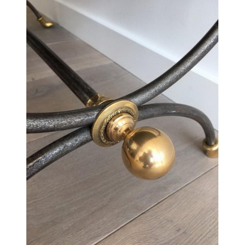 Table Basse Maison Jansen Acier Brossé Laiton 1970 | Maison BARROIS