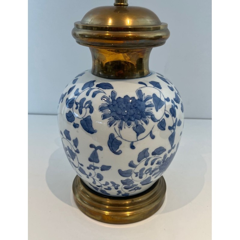 Pair of Chinoiserie Porcelain Table Lamps, Brass Mounts, circa 1970