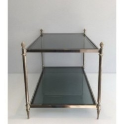 Table Basse Néoclassique Argentée à Plateaux de Verres Bleutés