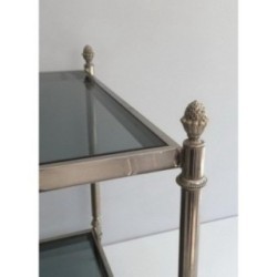 Table Basse Néoclassique Argentée à Plateaux de Verres Bleutés