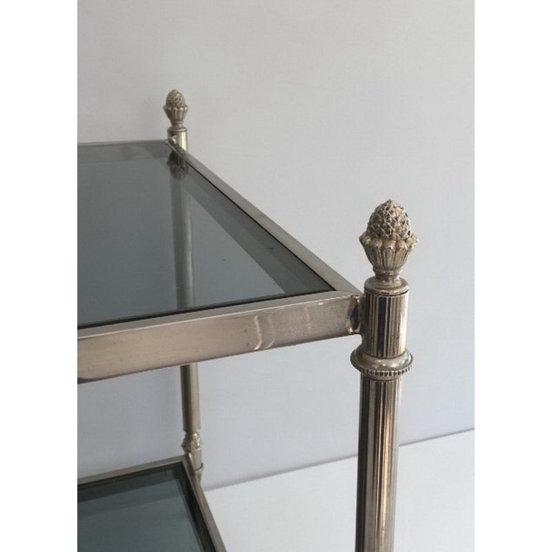 Table Basse Néoclassique Argentée à Plateaux de Verres Bleutés