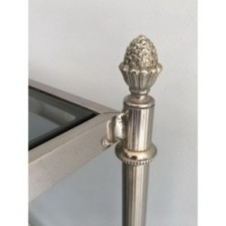 Table Basse Néoclassique Argentée à Plateaux de Verres Bleutés