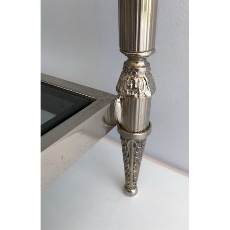 Table Basse Néoclassique Argentée à Plateaux de Verres Bleutés