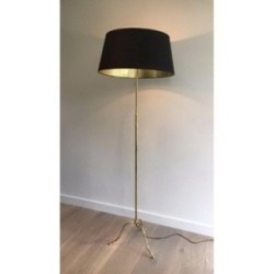 Brass Floor Lamp Black Shade Gilt 1940 | Maison BARROIS