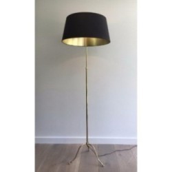 Lampadaire Laiton Abat-Jour Noir Doré 1940 | Maison BARROIS