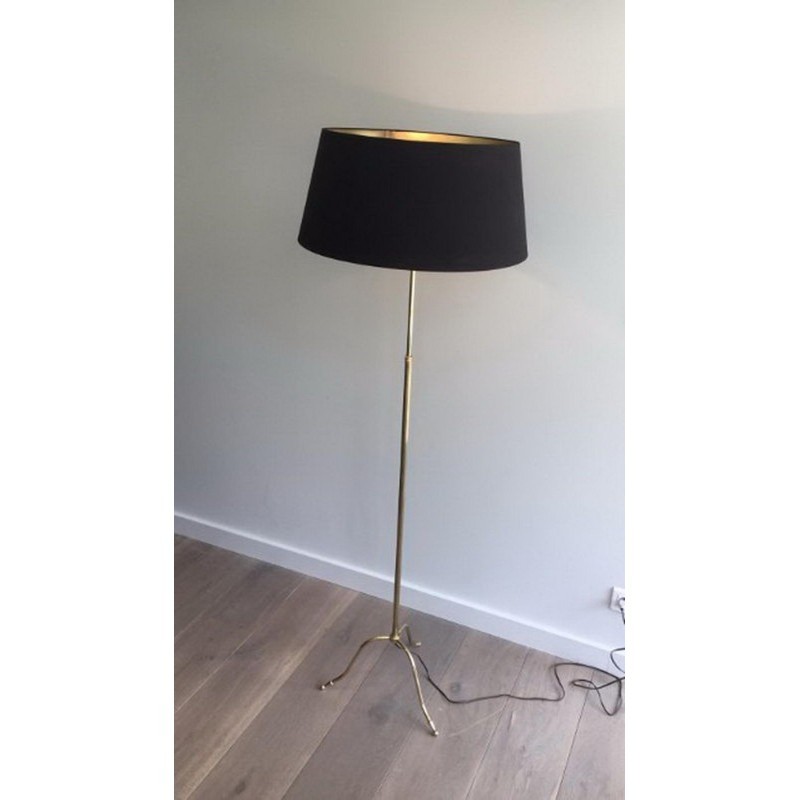 Brass Floor Lamp Black Shade Gilt 1940 | Maison BARROIS