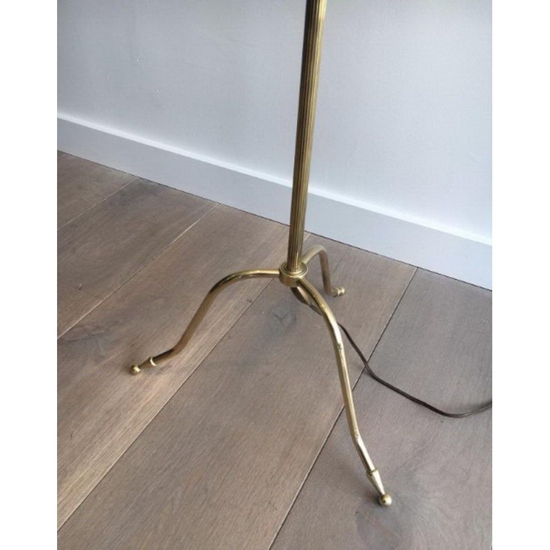 Brass Floor Lamp Black Shade Gilt 1940 | Maison BARROIS