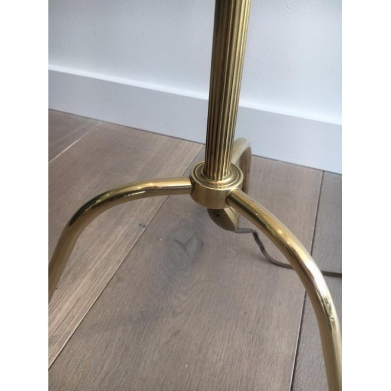 Lampadaire Laiton Abat-Jour Noir Doré 1940 | Maison BARROIS