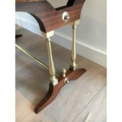 Table Basse Néoclassique en Bois, Laiton et Cuir