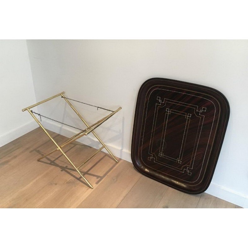 Belle Table Plateau en Laiton et Tole Peinte