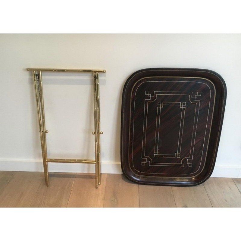 Belle Table Plateau en Laiton et Tole Peinte