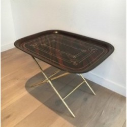 Belle Table Plateau en Laiton et Tole Peinte