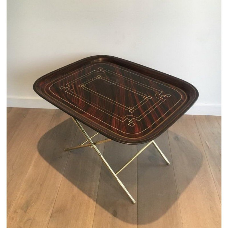 Belle Table Plateau en Laiton et Tole Peinte
